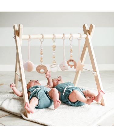 funny supply Wooden Baby Gym with 6 Gym Toys Foldable Baby Play Gym Frame Activity Center Hanging Bar Newborn Gift wooden play gym