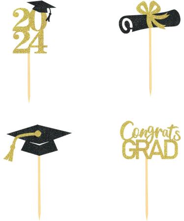 24Pcs Graduation Cupcake Toppers Graduation Cupcake Picks for Cupcake Food Decorations - Class of 2024 Graduation Cupcake Toppers Supplies (Gold) - Buy Online on GoSupps.com