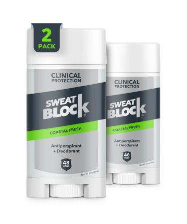 SweatBlock [AM] Deodorant Antiperspirant Solid for Men & Women - Daily Sweat & Odor Protection - Easy, Clean, Smooth Glide - Dermatologist Tested - Coastal Fresh Fragrance, 2.7oz Stick (Daily Clinical (2 Pack)) - Buy Online on GoSupps.com