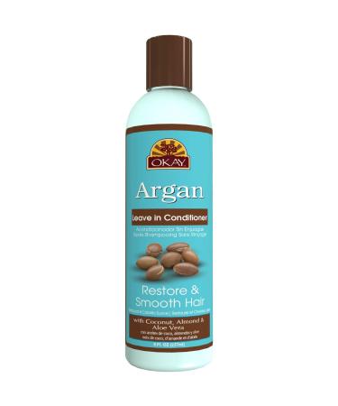 OKAY | Argan Leave In Conditioner | For All Hair Types & Textures | Restore Hydrate & Smooth Hair | With Coconut Almond & Aloe Vera | Free Of Parabens Silicones Sulfates | 8 Oz