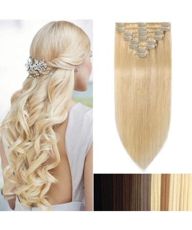 Real Remy Human Hair Extensions Clip In Extensions Human Hair Extension 8pcs 18clips 80g-33cm (#613 Light Blonde) - Buy Online on GoSupps.com