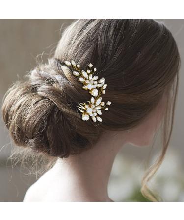 JONKY Bride Wedding Crystal Hair Comb Set - Rhinestone Bridal Hair Pieces for Women and Girls (Pack of 2, Gold) - Buy Online on GoSupps.com