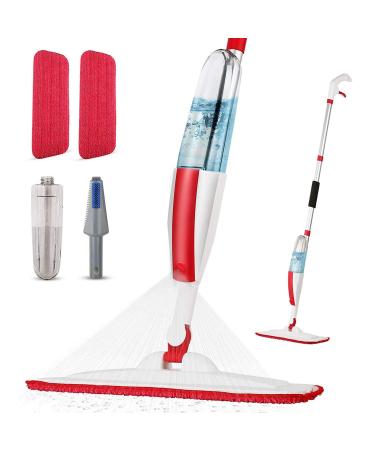 Mops for Floor Cleaning Wet Spray Mop with a Refillable Spray Bottle and 2 Washable Microfiber Pads Home or Commercial Use Dry Wet Flat Mop for Hardwood Laminate Wood Ceramic Red Mop