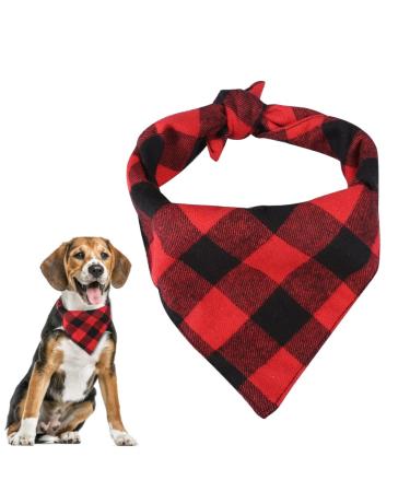Ichiias Pet Bandana Dog Puppy Plaid Scarf Collar Bib Neckerchief Black Red(L)