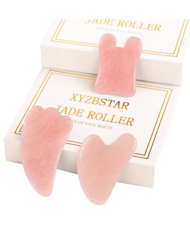 XYZBSTAR Gua Sha Facial Tools Set Guasha Massage Tool Rose Quartz Gua Sha Scraping Tool for Face Neck Eyes and Body Jade Stone Guasha Board Pack of 3 (Pink) - Buy Online on GoSupps.com