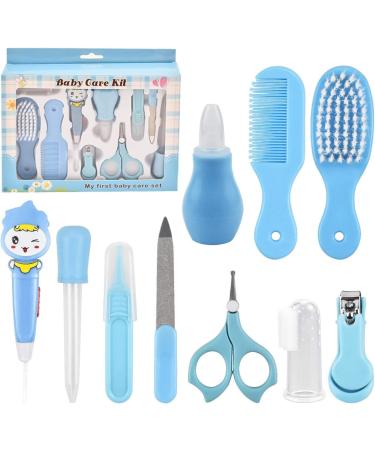 Baby First Healthcare and Grooming Kit 10 in 1. Hair Comb & Brush  Nail Clipper  Nasal Aspirator  Medicine Dropper  Finger Toothbrush  Round-tip Scissor. Baby Shower Gifts  Baby Essential kit (Blue)