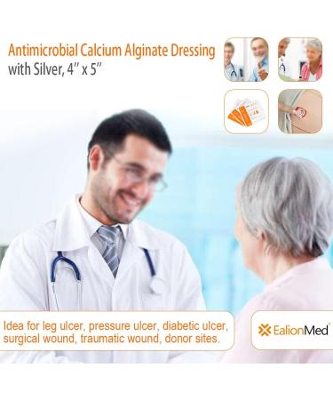 Silver Calcium Alginate Wound Dressing Pad 4x5 - High Absorbency Non-Stick Ag Gauze for Pressure Ulcers, Bed Sores, Diabetic Foot Ulcers - 5 Packs - Buy Online on GoSupps.com
