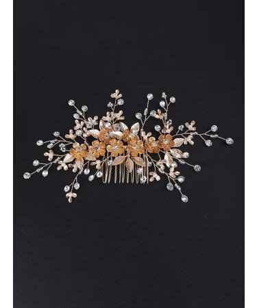 Deniferymakeup Gold Flower Hair Comb Leaf Hair Piece Crystal Rhinestone Bridal Hair Accessory for Wedding Women and Girls - Buy Online on GoSupps.com