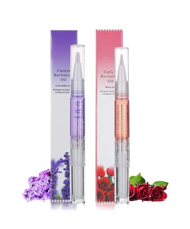 Cuticle Oil for Nails Natural Nail Oil Pen 2 Pcs Cuticle Revitalizer Oil Flower Extract Ingredients for Moisturizes Cuticle and Nail's Skin Strengthens & Prevents Nails (Rose & Lavender) Lavender & Rose