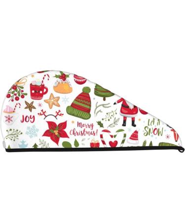 Snowflakes Santa Claus Christmas Tree Microfiber Hair Towel - Soft Super Absorbent Coral Velvet Wrap for Long Curly & Thick Hair | Quick Dry Hair Cap for Women - Buy Online on GoSupps.com