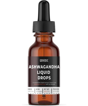 govedic Ashwagandha Liquid Drops Concentrated 1 Fl Oz 30ml | 60 Servings of 500mg Organic Root Tincture Extract Supplement | Stress Relief Energy & Immunity Mental Focus Fast Absorption - Buy Online on GoSupps.com