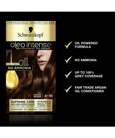 Buy Schwarzkopf Oleo Intense Hair Color - Mocha Brown 4-18 | Pack of 3 | Ammonia-Free Permanent Hair Dye | Covers Gray for Beautiful Results - Buy Online on GoSupps.com