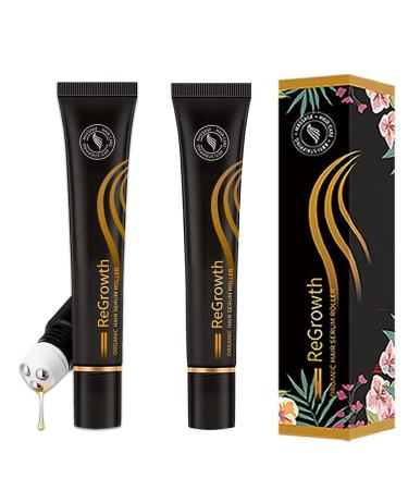 2 PCS Regrowth Organic Hair Serum Roller Set  Hair Care Anti Stripping Liquid Triple Roll-On Massager Hair Growth Essence  For Men and Women of All Hair Types