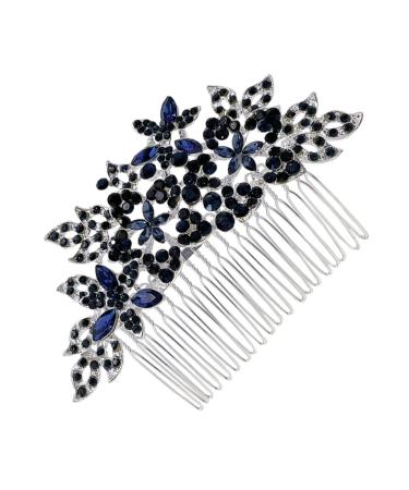 Angoily Dark Blue Hair Comb Glitter Hair Accessories Rhinestone Barrettes for Women Bridal Headdress Rhinestone Hair Comb Girl Hair Clips Hair Combs Zinc Alloy Wedding Wig Bride