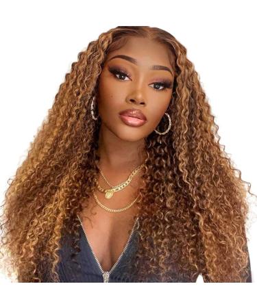 Ayiyi 13x4 Honey Blonde Deep Wave Human Hair Wigs for Black women 180 Density Ombre Highlight HD Lace Frontal Wigs Human Hair Pre Plucked with Baby Hair (18 Inch  4/27) 18 Inch Highlight 4/27 Deep wave