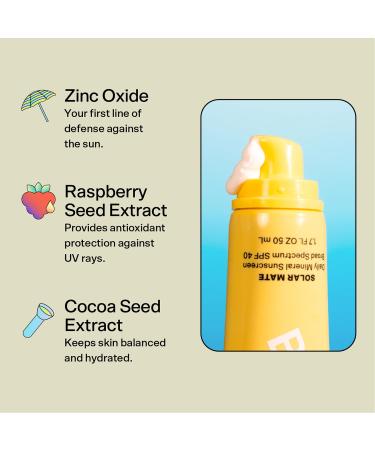 Bubble Skincare Solar Mate SPF 40 Mineral Sunscreen - Zinc Oxide Blue Light Protection Lightweight & No White Cast - 50ml - Buy Online on GoSupps.com