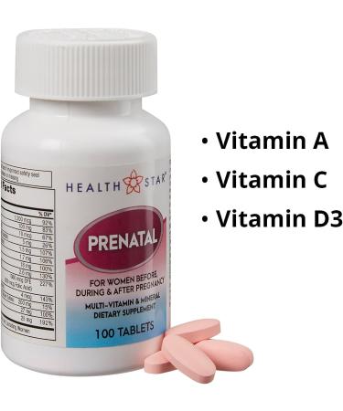 Prenatal Multivitamin by HealthStar | Folate, Vitamin C, D, Iron, Calcium, B12 | 100 Tablets for Healthy Mom and Baby - Buy Online on GoSupps.com