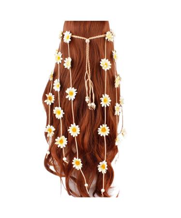 Sunflower Headband Flower Daisy Hippie Indian Boho Hair Bands Tassel Bohemian Floral Beads Halloween Hair Hoop Women Crown Hairband Party Decoration Cosplay Costume Headpiece Hair Accessories Beige Beige Tone