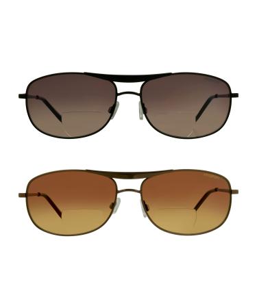 proSPORT Aviator Bifocal Reading Sunglasses +3.50 Smoke Lens & Brown Lens for Men and Women Smoke & Brown 3.5 x