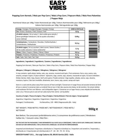 Popping Corn Kernels (900g) | Popcorn Seeds X-Large Bag 900g | Stovetop & Popcorn Maker Friendly - Buy Online on GoSupps.com