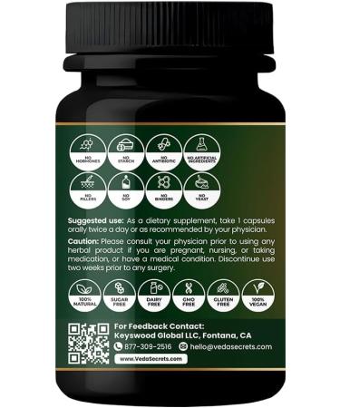 VedaSecrets Ashwagandha Herbal Supplement 1000mg 60 Capsules - Vegetarian Non-GMO Gluten Free Ashwagandha Root - Buy Online on GoSupps.com