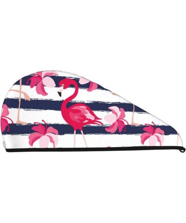 Super Absorbent Dark Blue & Pink Flamingos Microfiber Hair Towel Wrap for Long Curly Hair | Quick Dry Coral Velvet for Women - Buy Online on GoSupps.com
