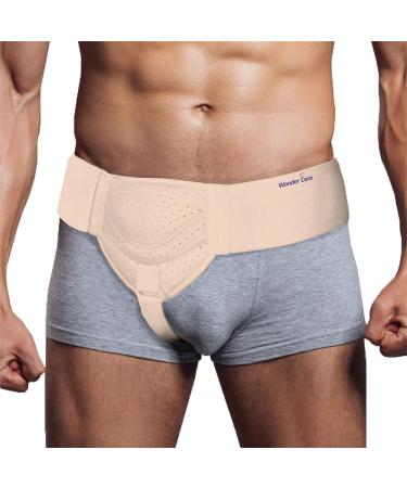Wonder Care Hernia belt for men inguinal hernia support belt Pain Relief With Removable Compression Pads Groin hernia truss Flexible Adjustable Groin Straps Left or Right inguinal Hernia Truss Brace-S/M Beige S/M (34-44inch)