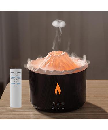 300ml Essential Oil Diffuser Volcano Flame Aromatherapy Diffusers Fragrant Humidifier Vaporizer with Remote Control Night Lights Timer Auto Off for Bedroom Home Office (Dark Wood Grain)