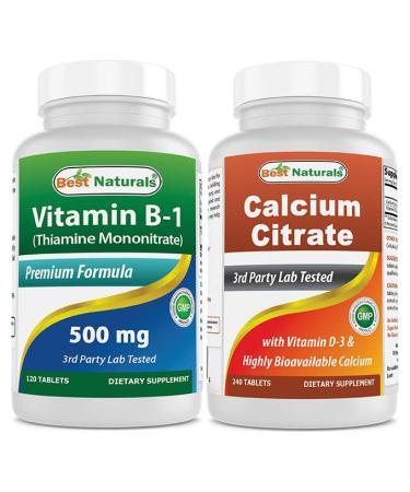 Best Naturals Vitamin B1 as Thiamine Mononitrate 500 mg & Calcium Citrate with Vitamin D-3