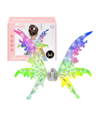 Fairy Wings with Light - Little Girls Butterfly Wings for Halloween Theme Eye-Catching Dressing for Parade Theatrical Performance Dress Up Masquerade Shakven English Color Box Battery Version