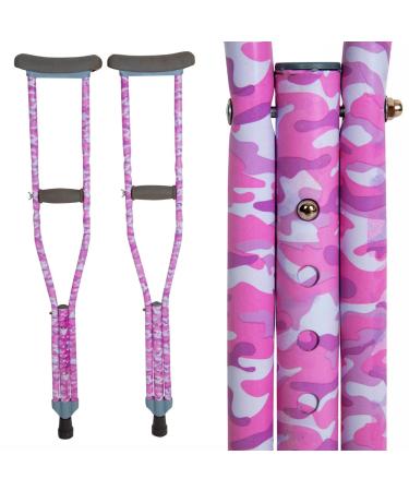 My Crutches - Fashion Designed Youth Junior Crutches for Kids/Teens/Adults w Adjustable Handgrip and Length - Pink CAMO - for Heights 4'5" to 5'2" - Lightweight, Durable Aluminum w Underarm Padding