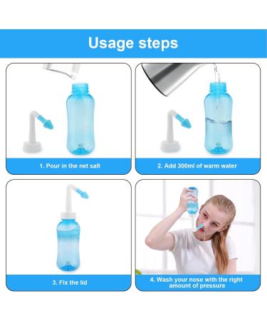 Miruchertter Nasal Wash Bottle Neti Pot Sinus Rinse 300ml Nose Wash Cleaner Sinus Rinse Bottle for Effective Nasal Irrigation BPA Free Blue - Buy Online on GoSupps.com
