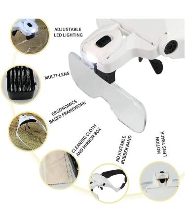 Headband Magnifier Head MountLighted Magnifying Glasses Hands Free Headband Magnifier with LED Light 1X to 3.5X Zoom with 5 Detachable Lenses Head-Mounted Magnifier for Reading Jewelry Loupe Watc - Buy Online on GoSupps.com