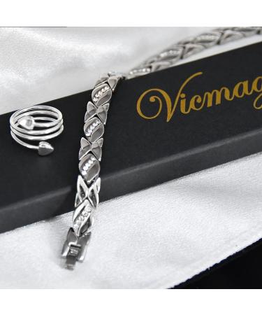 Vicmag Titanium Steel Magnetic Bracelet for Women - Crystal Design, Ultra Strength Brazaletes with Removal Tool - Platinum Gift Box Included - Buy Online on GoSupps.com