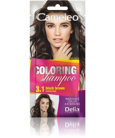 Delia Cosmetics Cameleo - Tinted Shampoo - Black Brown - Quick and easy color refresh "color by color" - Ammonia and oxidant free - Shampoo sachet - 40 ml