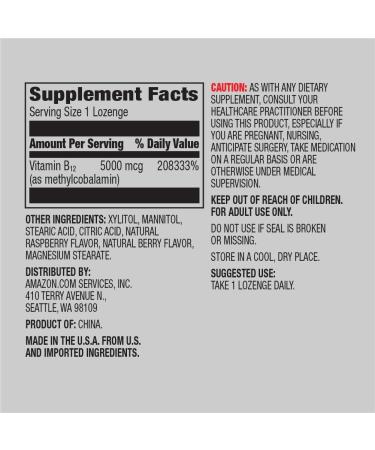 Amazon Elements Vitamin B12 Methylcobalamin 5000mcg 65 Berry Flavored Lozenges 2 Month Supply & Vitamin D3 5000 IU 180 Softgels 6 Month Supply - Buy Online on GoSupps.com
