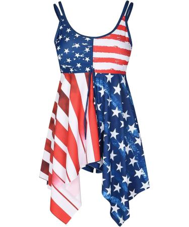 Women's American Flag Tie Dye Tankini Swimdress with Boy Shorts - Blue (Size Small) - Buy Online on GoSupps.com