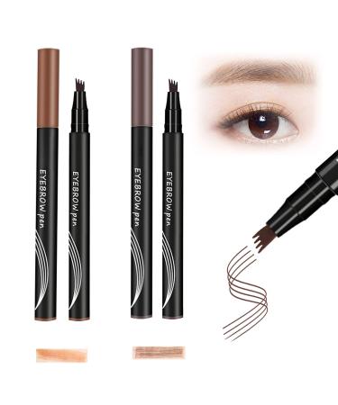 4-Tip Microblade Brow Pen Eyebrow Pen Long-Lasting Waterproof Brow Pen Creating Natural Looking Brows Effortlessly (Coffee Brown+Grey Brown)