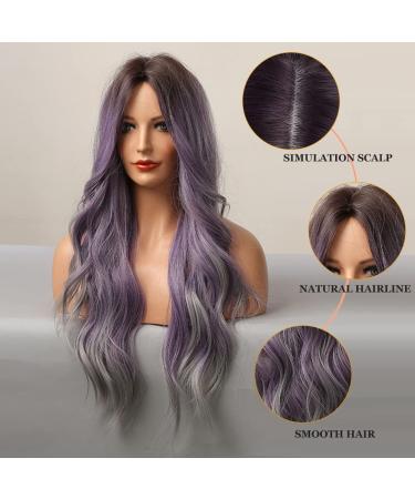Esmee Ombre Purple to Gray Wigs for Women | Heat-Resistant Synthetic Long Wavy Hair for Daily Wear Parties & Cosplay - Buy Online on GoSupps.com
