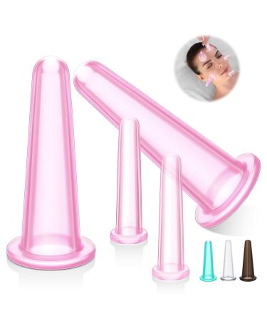 Threlaco 4 Pcs Face Cupping Set Facial Cupping Set for Face and Eye Massage Silicone Massage Vacuum Anti Aging Beauty Tool Facial Care(Pink)
