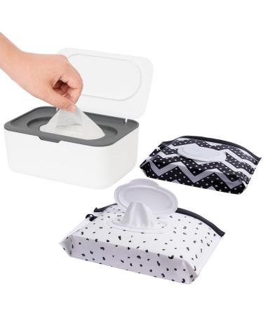 Wipes Dispenser with 2 Portable Wipe Cases, Wipe Holder for Baby & Adult, Seposeve Refillable Wipe Container, Keeps Wipes Fresh, One-Handed Operation. Easy Open/Close Wipes Pouch Case, (Grey) Multicolor Grey