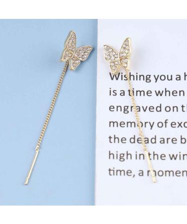 Vintage Crystal Butterfly Chain Earrings | Gold Bar Tassel Threader Jewelry for Women | Elegant CZ Ear Climbers - Buy Online on GoSupps.com