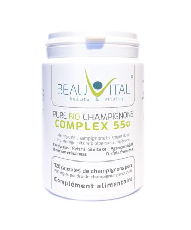 Pure Bio Mushrooms Complex 55+ 120 Capsules 500 mg Cordyceps Hericium Reishi Agaricus Maitake Shiitake from EU Organic Agriculture