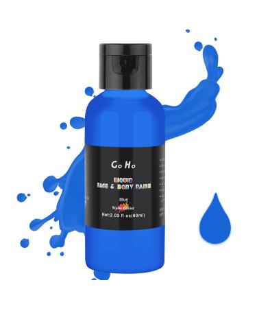 Go Ho Blue Face Body Paint(2.1 oz) Blue Makeup Water Based Face Paint and Body Paint for Airbrush Makeup Special FX Cosplay and Halloween Make up