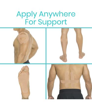 Vive Kinesiology Tape - 105ft Uncut Kensio Roll for Muscle and Joint Recovery - Waterproof Support for Shoulder, Back, Knee, Elbow, Ankle Pain Relief - Beige 2x105' - Buy Online on GoSupps.com