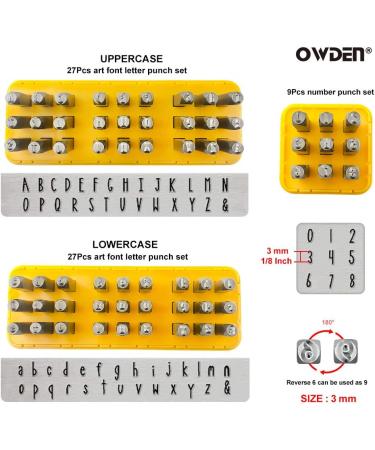 OWDEN Metal Stamps Jewelry Making Art Font Uppercase & Lowercase Letter Punch Set with Number Punch - 1/8 3mm Size + Stamps Hammer & Steel Bench Block - Buy Online on GoSupps.com