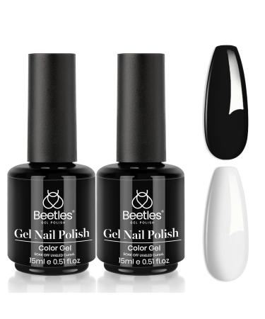Beetles Gel Nail Polish Kit- 2 Pcs 15ml Black And White Gel Polish Black Winter Gel Nail Polish Black Nail Polish Soak Off Led Gel Polish Nail Art Manicure Salon Diy at Home