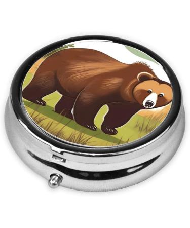 Brown Bear Walking Round Pill Box - 3 Compartment Portable Travel Organizer for Medications - Buy Online on GoSupps.com