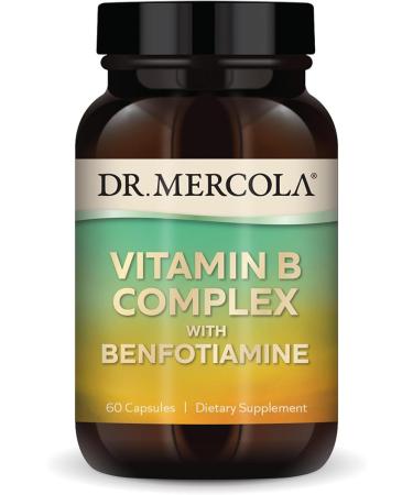Dr. Mercola Vitamin B Complex with Benfotiamine Dietary Supplement, 30 Servings (60 Capsules), Supports Mood and Energy Production, Non GMO, Soy Free