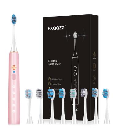 FXQQZZ Sonic Electric Toothbrush Kit for Adults Kids Rechargeable Electric Toothbrush with 8 Brush Heads One Charge for 90 Days 5 Modes and 2 Minutes Smart Timer Christmas Gifts (Pink)